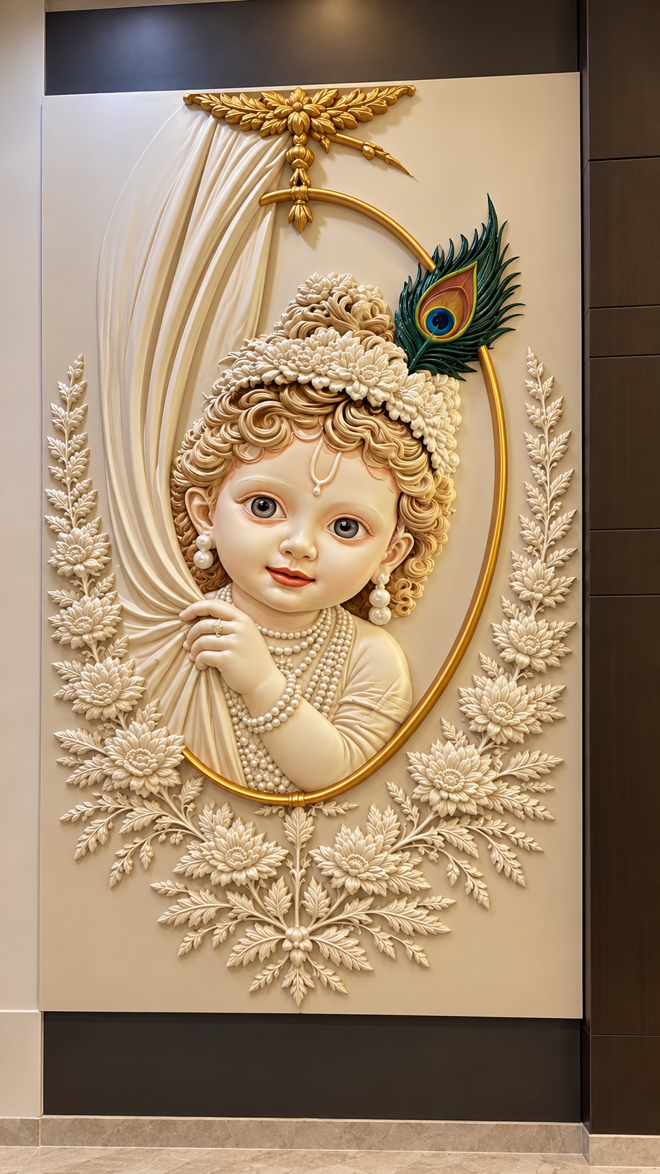 3D Lord Krishna CNC Wall Panel – 100mm Thickness